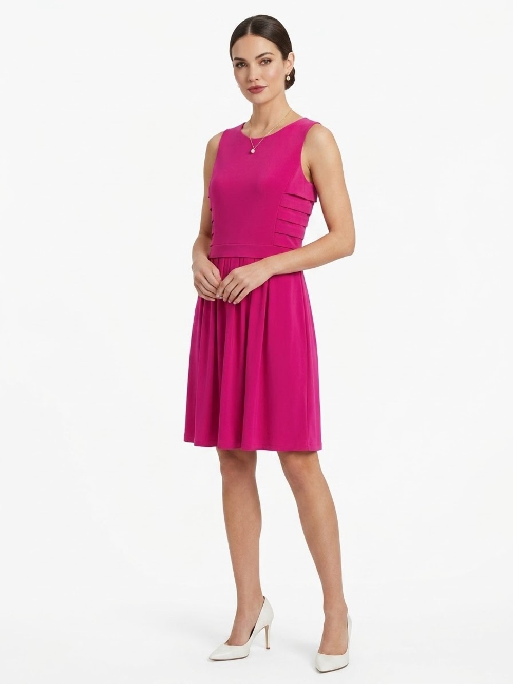 Lauren Ralph Lauren Fuchsia Pink Pleated Tiered Bodice Sleeveless Dress 12